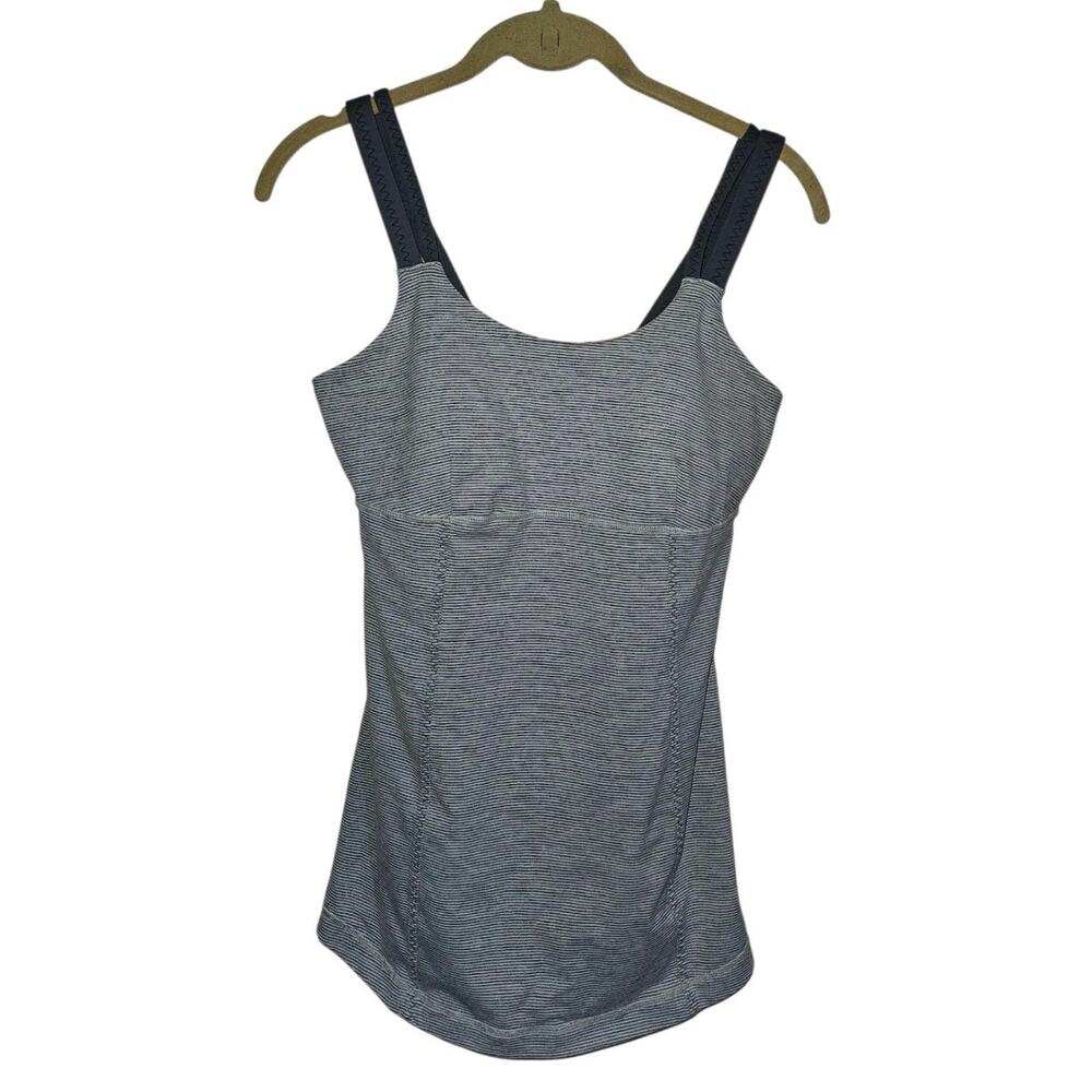 Lululemon Active Strength Tank Ghost Blurred Grey Mini Stripe Coal Size 8